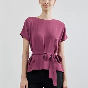 Dark Rose Sheer Short Sleeve Tie Front/Back Top